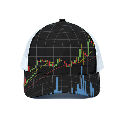 Candlestick Stock Graph Chart Print White Mesh Trucker Cap