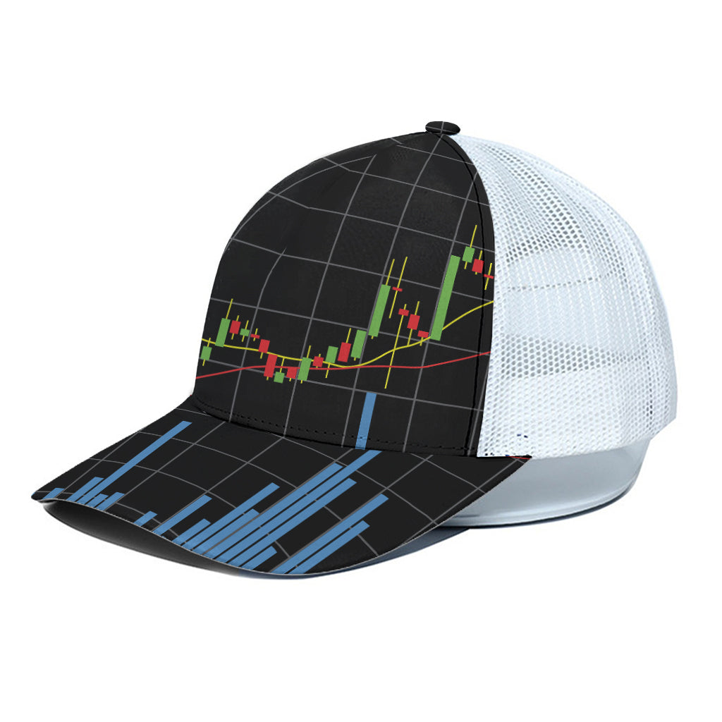 Candlestick Stock Graph Chart Print White Mesh Trucker Cap