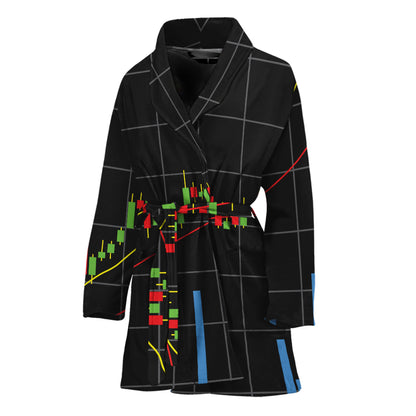 Candlestick Stock Graph Chart Print Women's Bathrobe