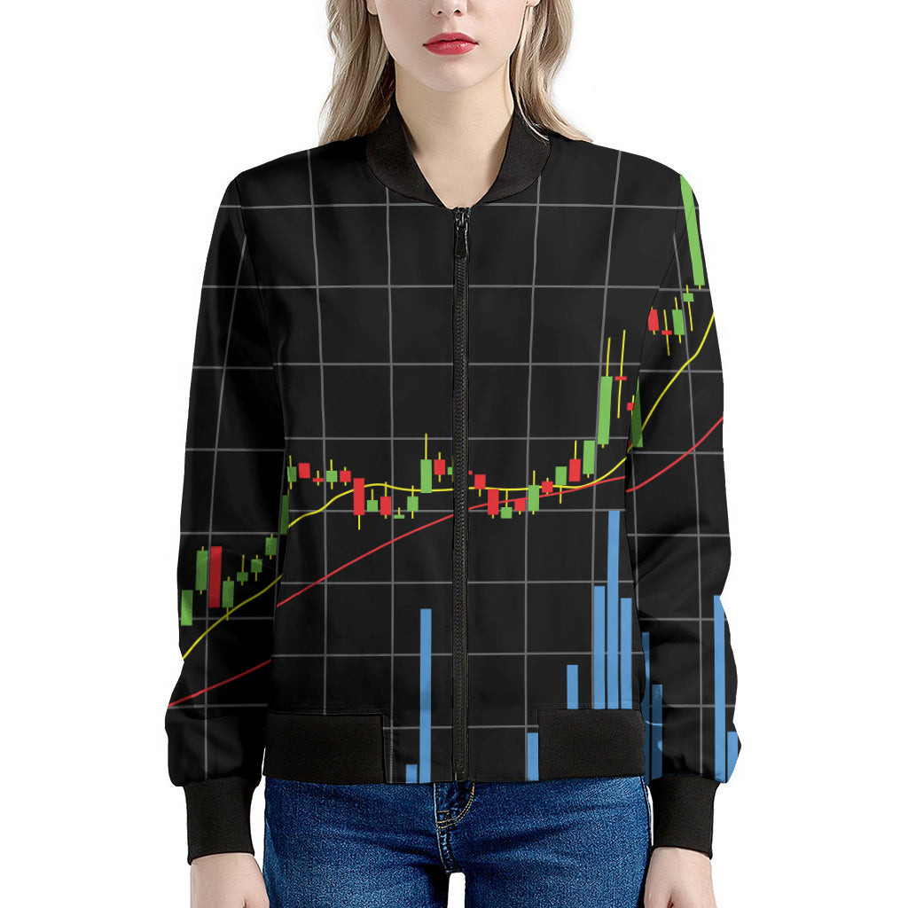 Candlestick Stock Graph Chart Print Women's Bomber Jacket