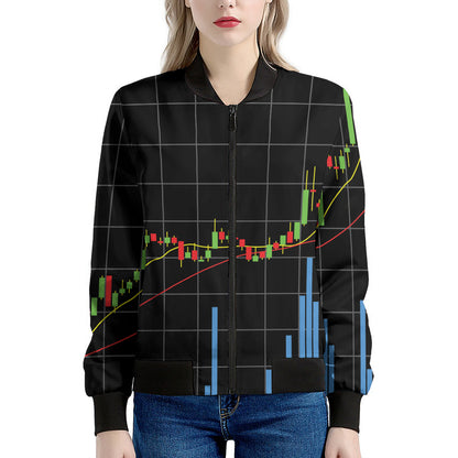 Candlestick Stock Graph Chart Print Women's Bomber Jacket