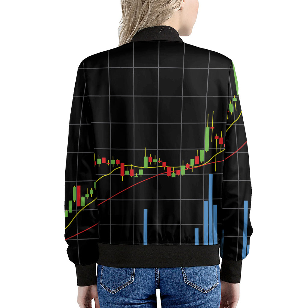 Candlestick Stock Graph Chart Print Women's Bomber Jacket