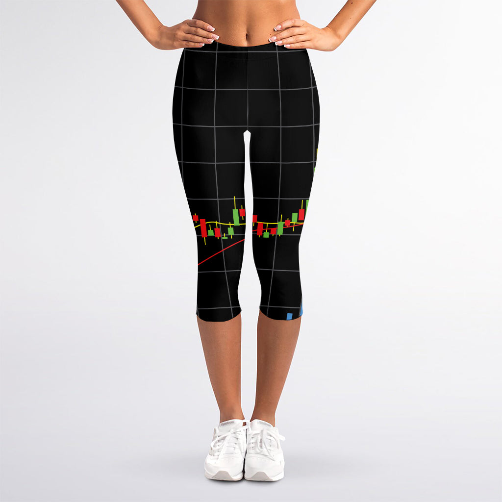 Candlestick Stock Graph Chart Print Women's Capri Leggings