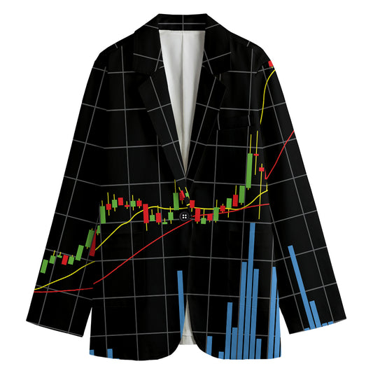 Candlestick Stock Graph Chart Print Women's Cotton Blazer