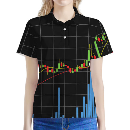 Candlestick Stock Graph Chart Print Women's Polo Shirt