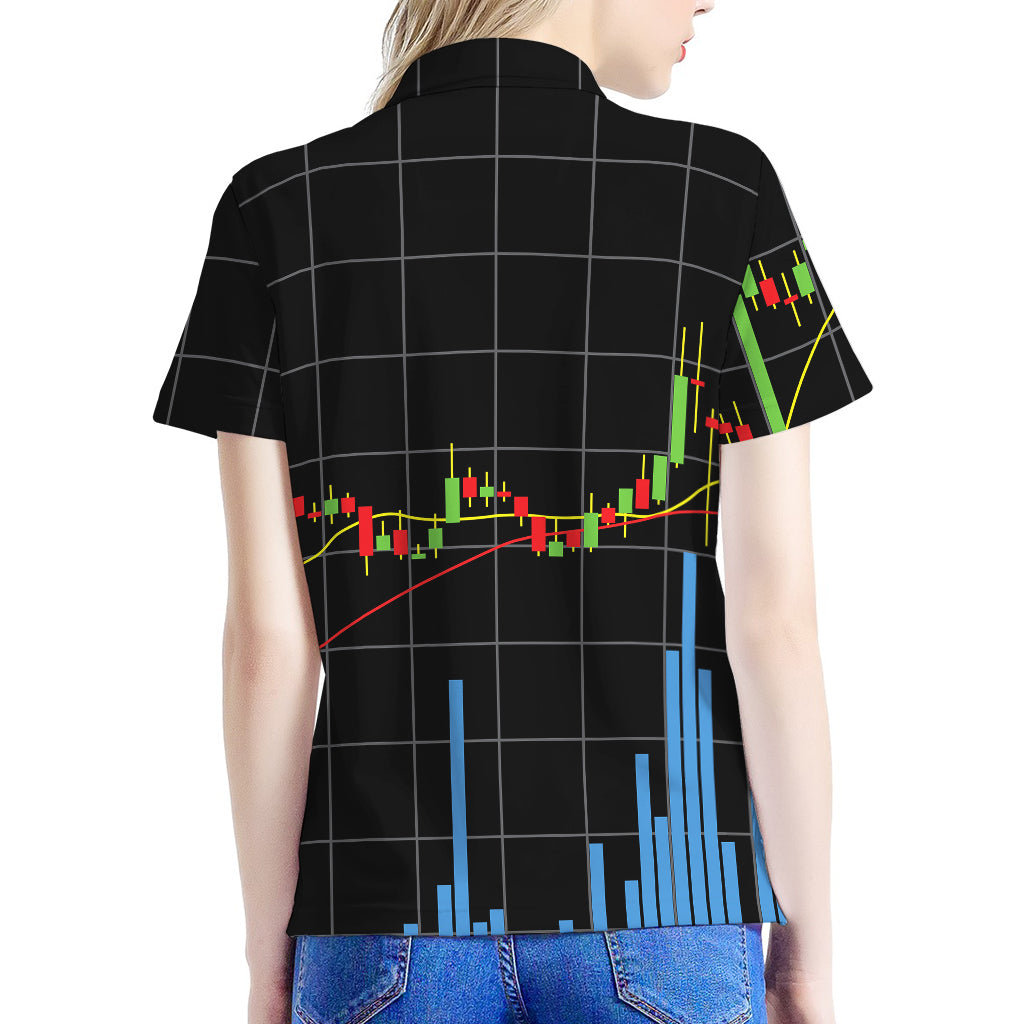 Candlestick Stock Graph Chart Print Women's Polo Shirt