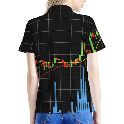 Candlestick Stock Graph Chart Print Women's Polo Shirt