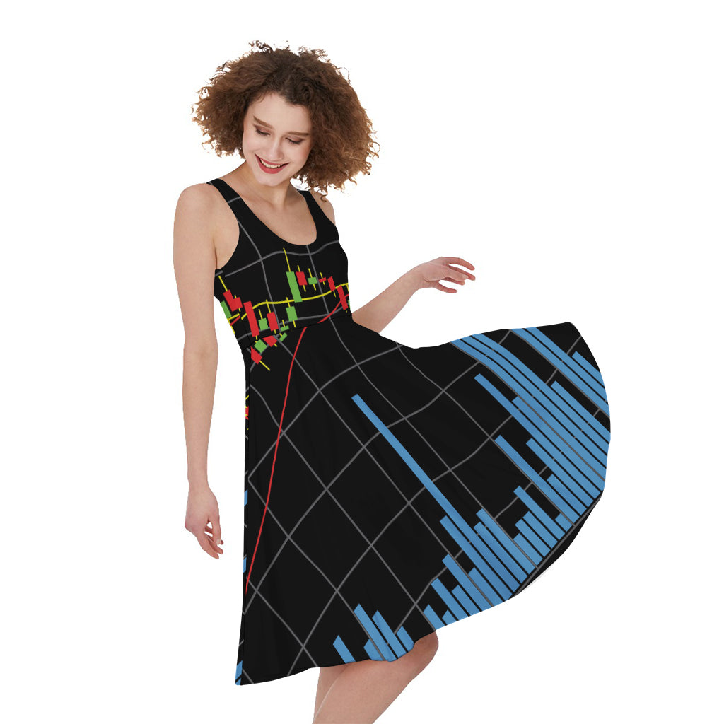 Candlestick Stock Graph Chart Print Women's Sleeveless Dress