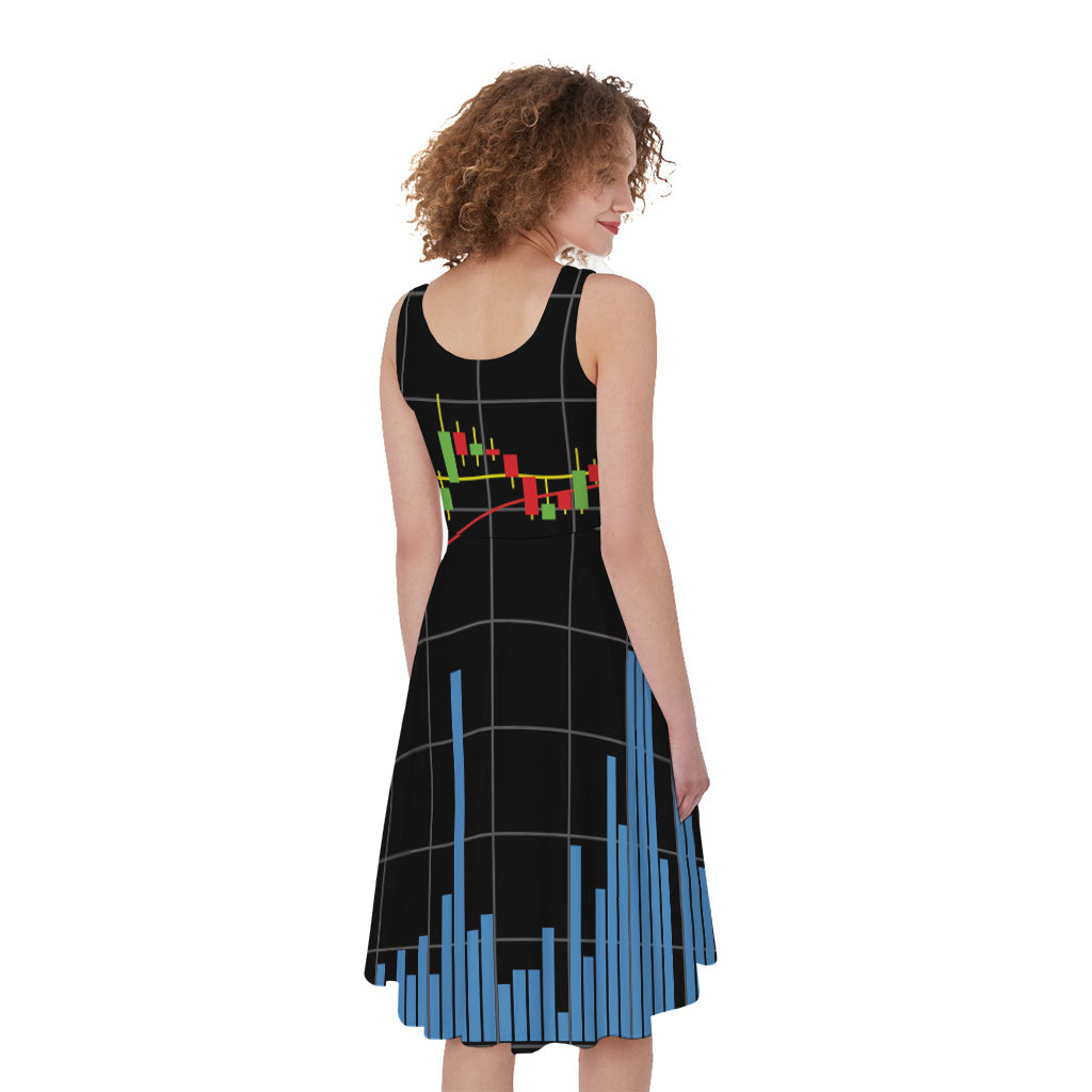 Candlestick Stock Graph Chart Print Women's Sleeveless Dress