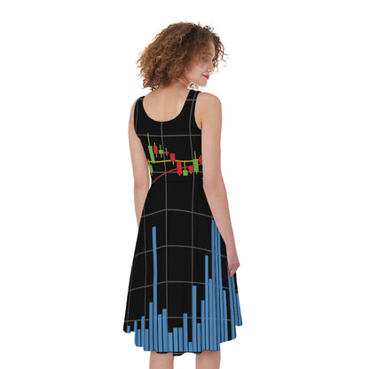 Candlestick Stock Graph Chart Print Women's Sleeveless Dress
