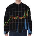Candlestick Stock Graph Chart Print Zip Sleeve Bomber Jacket