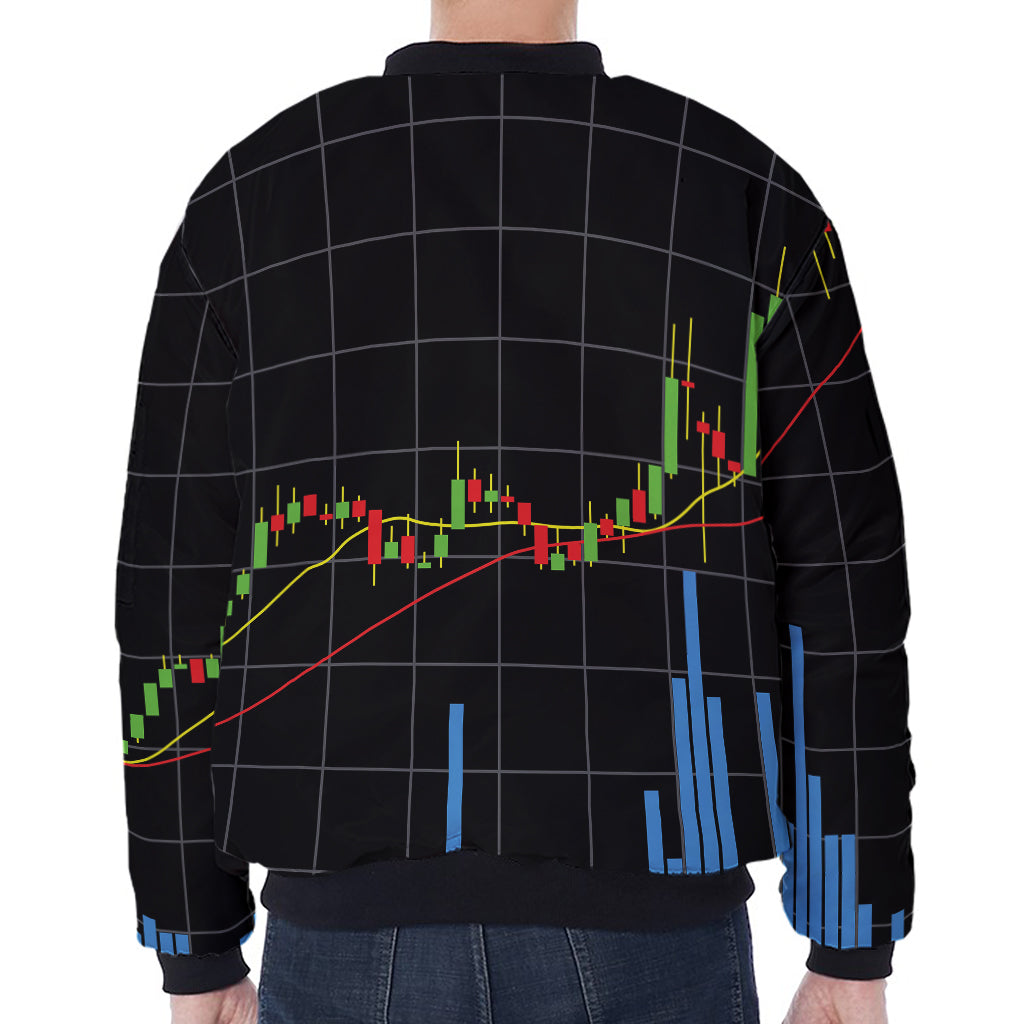 Candlestick Stock Graph Chart Print Zip Sleeve Bomber Jacket