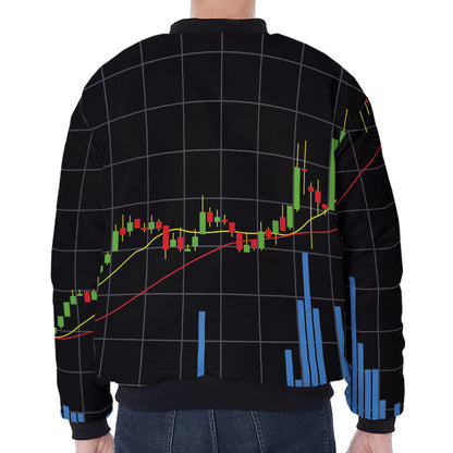 Candlestick Stock Graph Chart Print Zip Sleeve Bomber Jacket