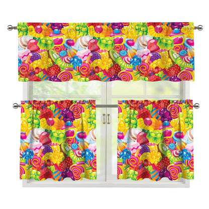 Candy And Jelly Pattern Print 3 Piece Kitchen Curtains