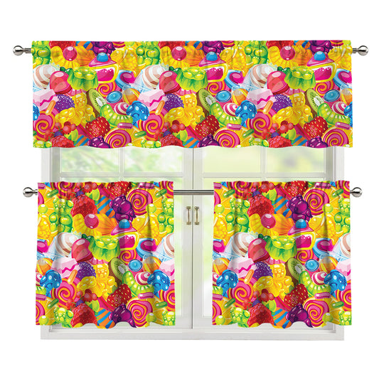 Candy And Jelly Pattern Print 3 Piece Kitchen Curtains