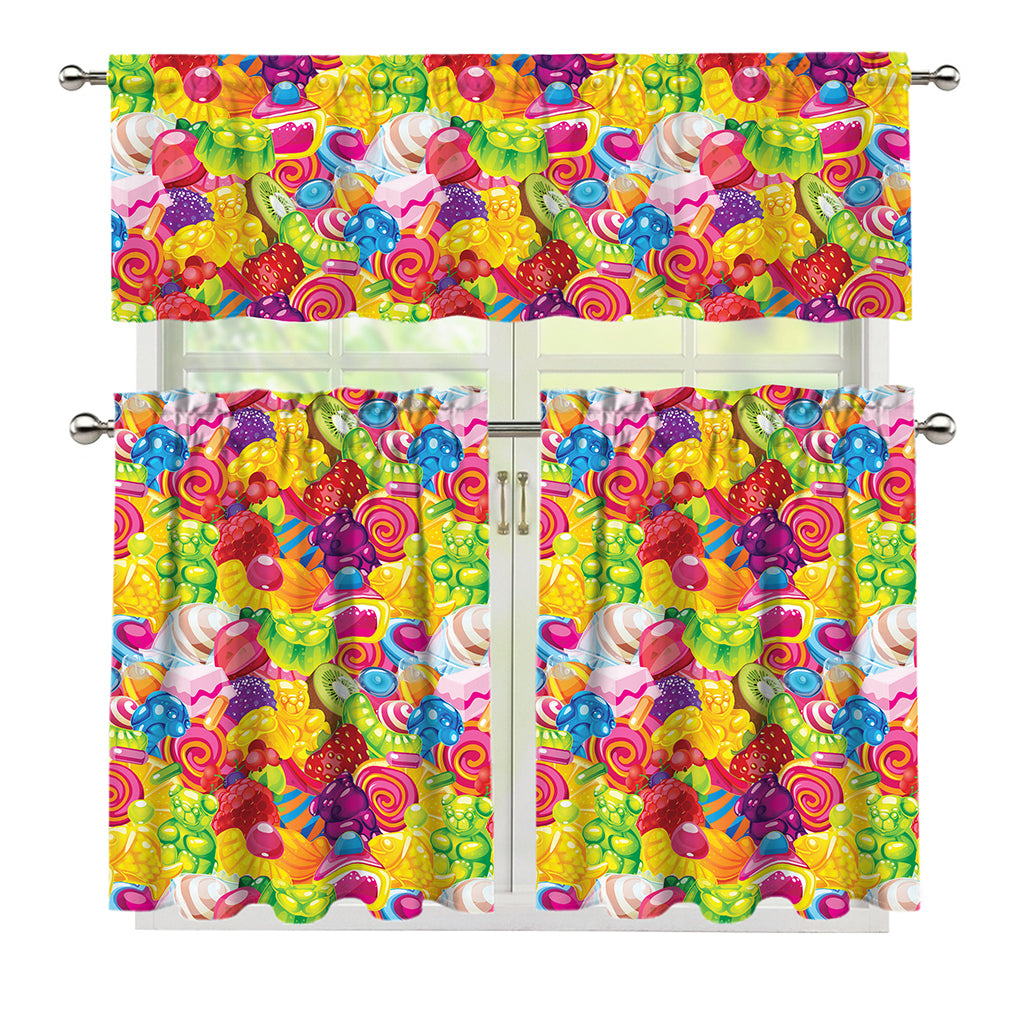 Candy And Jelly Pattern Print 3 Piece Kitchen Curtains
