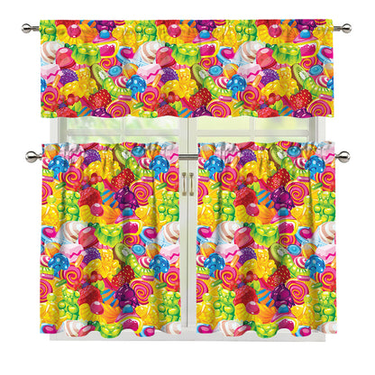Candy And Jelly Pattern Print 3 Piece Kitchen Curtains