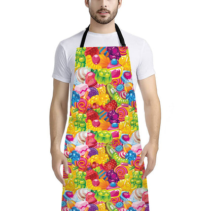 Candy And Jelly Pattern Print Bib Apron With Pocket