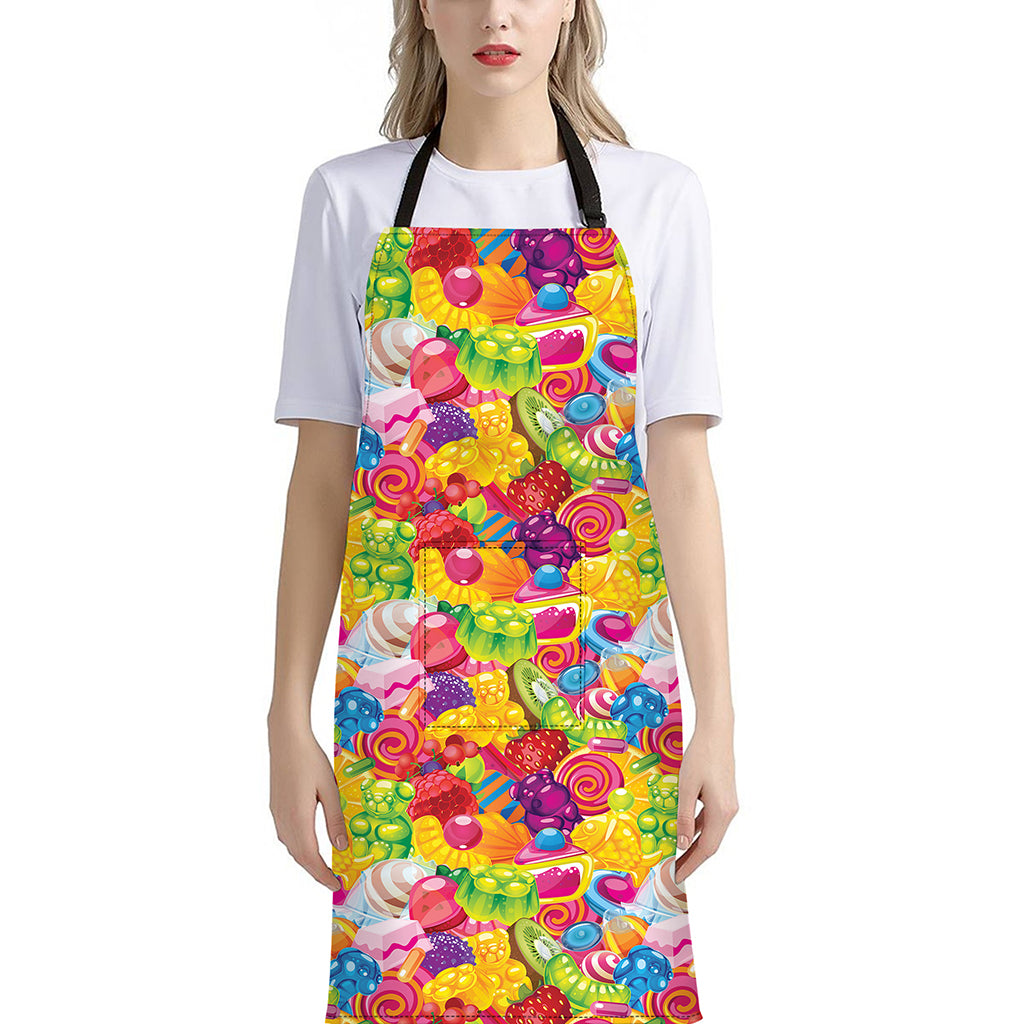 Candy And Jelly Pattern Print Bib Apron With Pocket