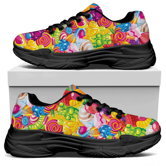 Candy And Jelly Pattern Print Black Chunky Shoes