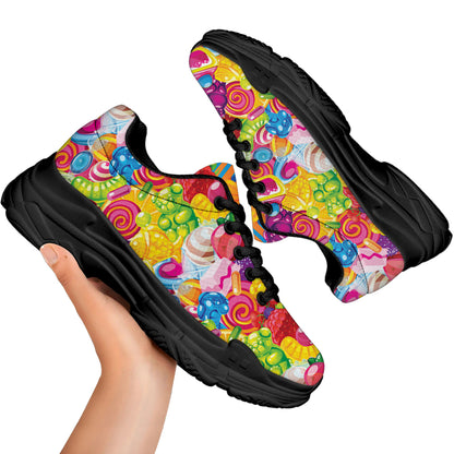 Candy And Jelly Pattern Print Black Chunky Shoes