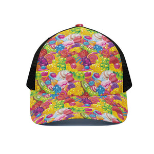 Candy And Jelly Pattern Print Black Mesh Trucker Cap