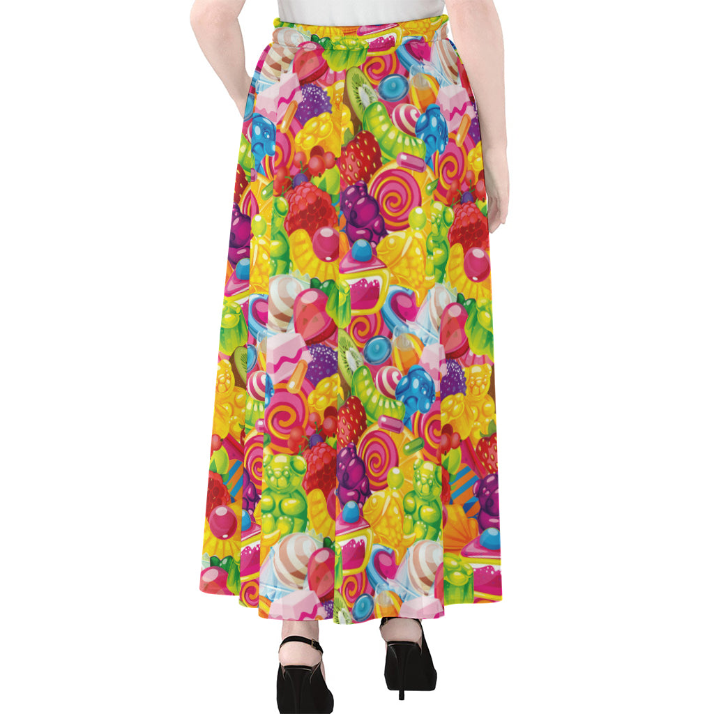 Candy And Jelly Pattern Print Chiffon Maxi Skirt