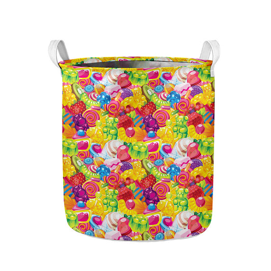 Candy And Jelly Pattern Print Collapsible Laundry Basket