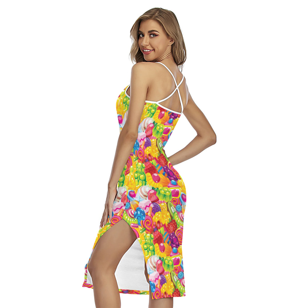 Candy And Jelly Pattern Print Cross Back Cami Dress