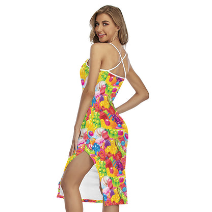 Candy And Jelly Pattern Print Cross Back Cami Dress