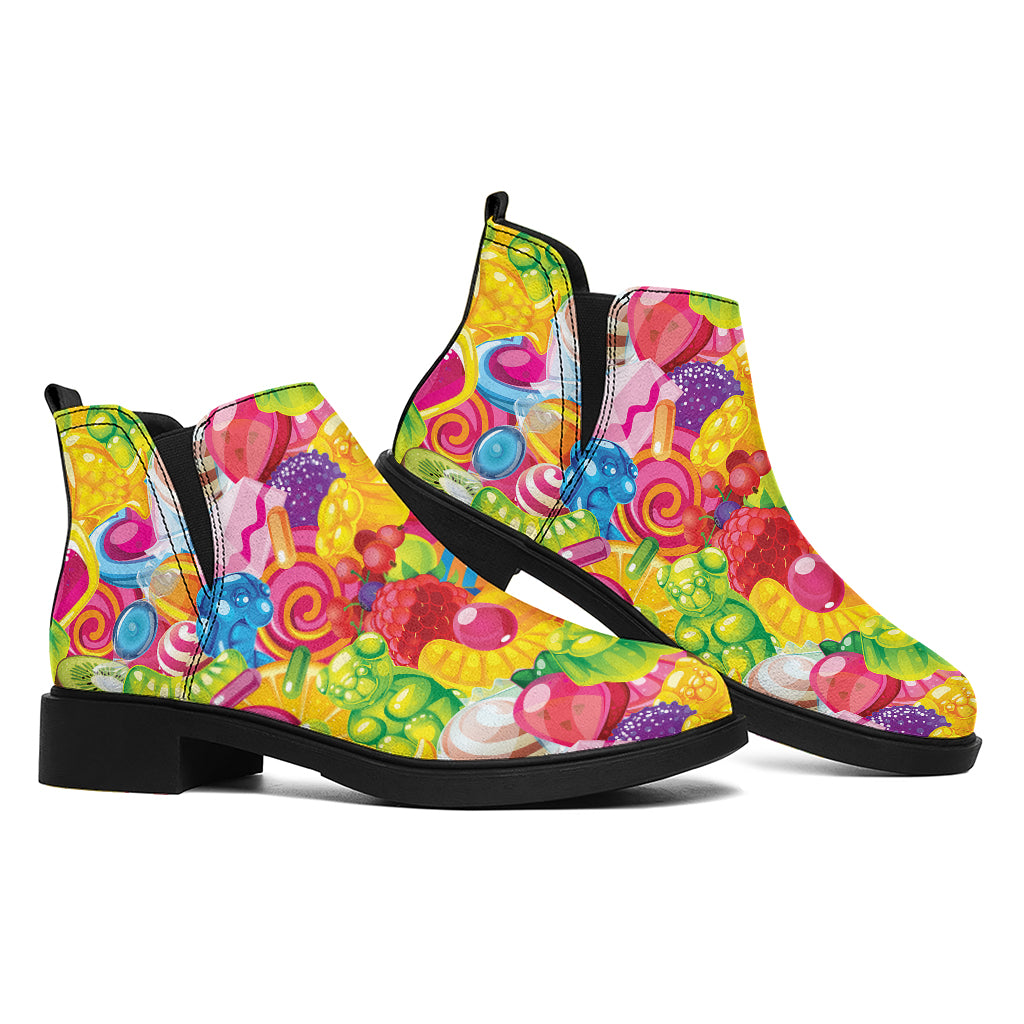 Candy And Jelly Pattern Print Flat Ankle Boots