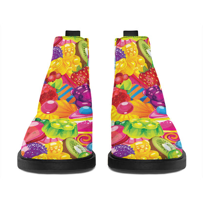 Candy And Jelly Pattern Print Flat Ankle Boots