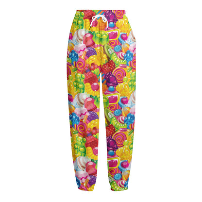 Candy And Jelly Pattern Print Fleece Lined Knit Pants