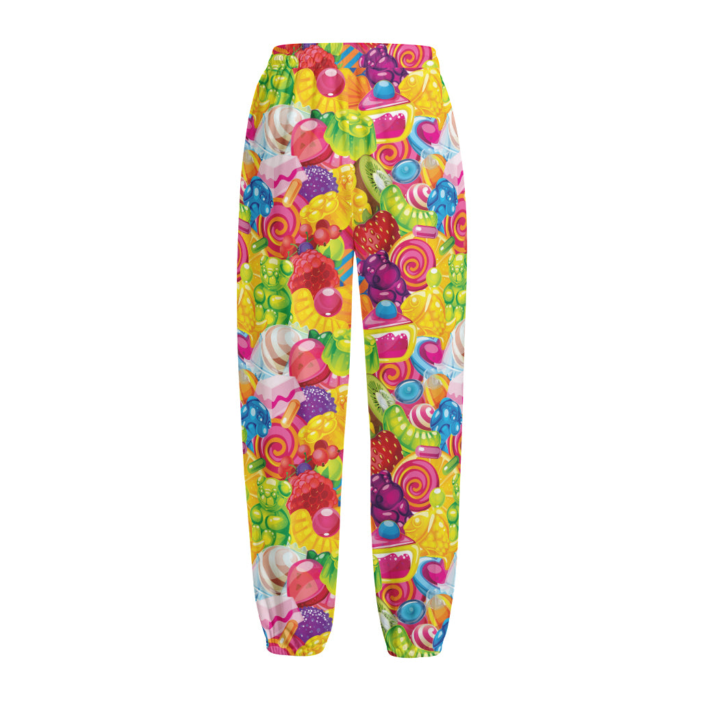Candy And Jelly Pattern Print Fleece Lined Knit Pants