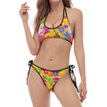 Candy And Jelly Pattern Print Halter Scoop Tie Side Bikini