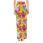 Candy And Jelly Pattern Print High Slit Maxi Skirt