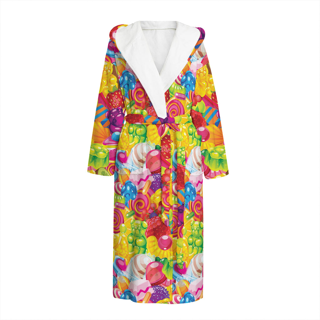 Candy And Jelly Pattern Print Hooded Bathrobe