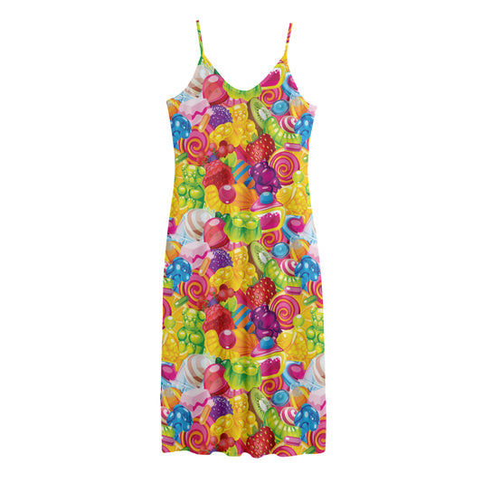 Candy And Jelly Pattern Print Jersey Midi Cami Dress