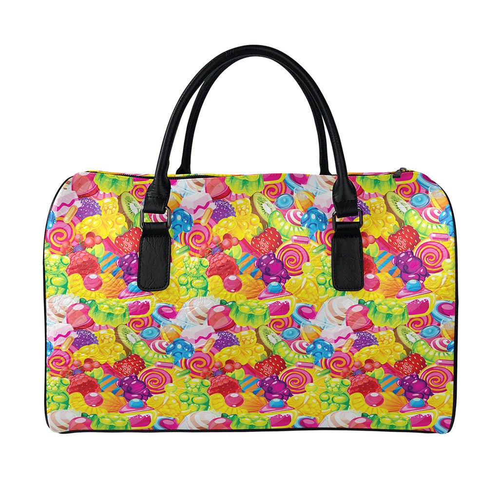 Candy And Jelly Pattern Print Leather Duffle Bag