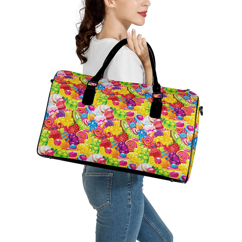 Candy And Jelly Pattern Print Leather Duffle Bag
