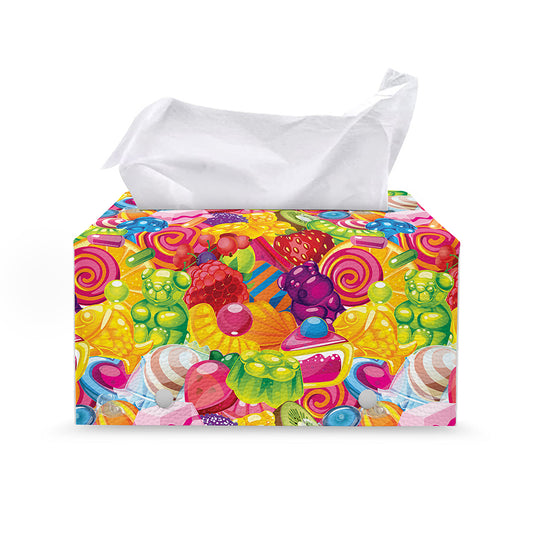 Candy And Jelly Pattern Print Leather Tissue Box Cover