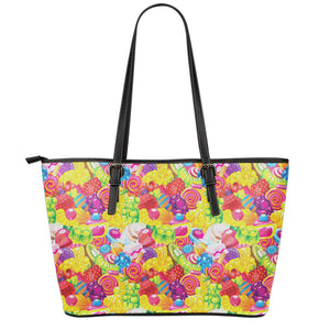 Candy And Jelly Pattern Print Leather Tote Bag