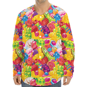 Candy And Jelly Pattern Print Long Sleeve Baseball Jersey