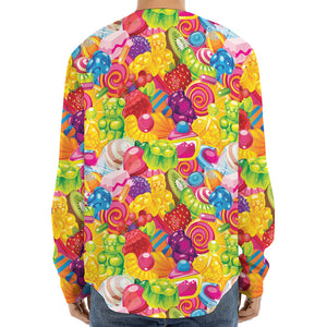 Candy And Jelly Pattern Print Long Sleeve Baseball Jersey