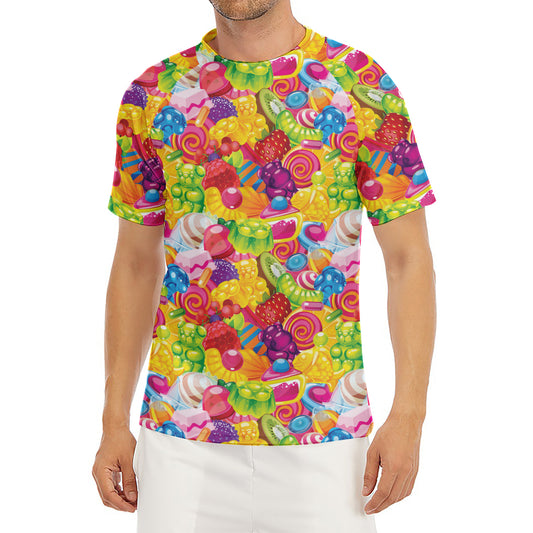 Candy And Jelly Pattern Print Men's Short Sleeve Rash Guard