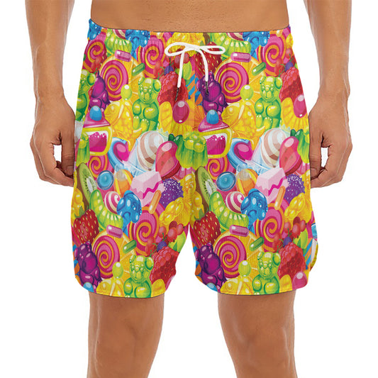 Candy And Jelly Pattern Print Men's Split Running Shorts