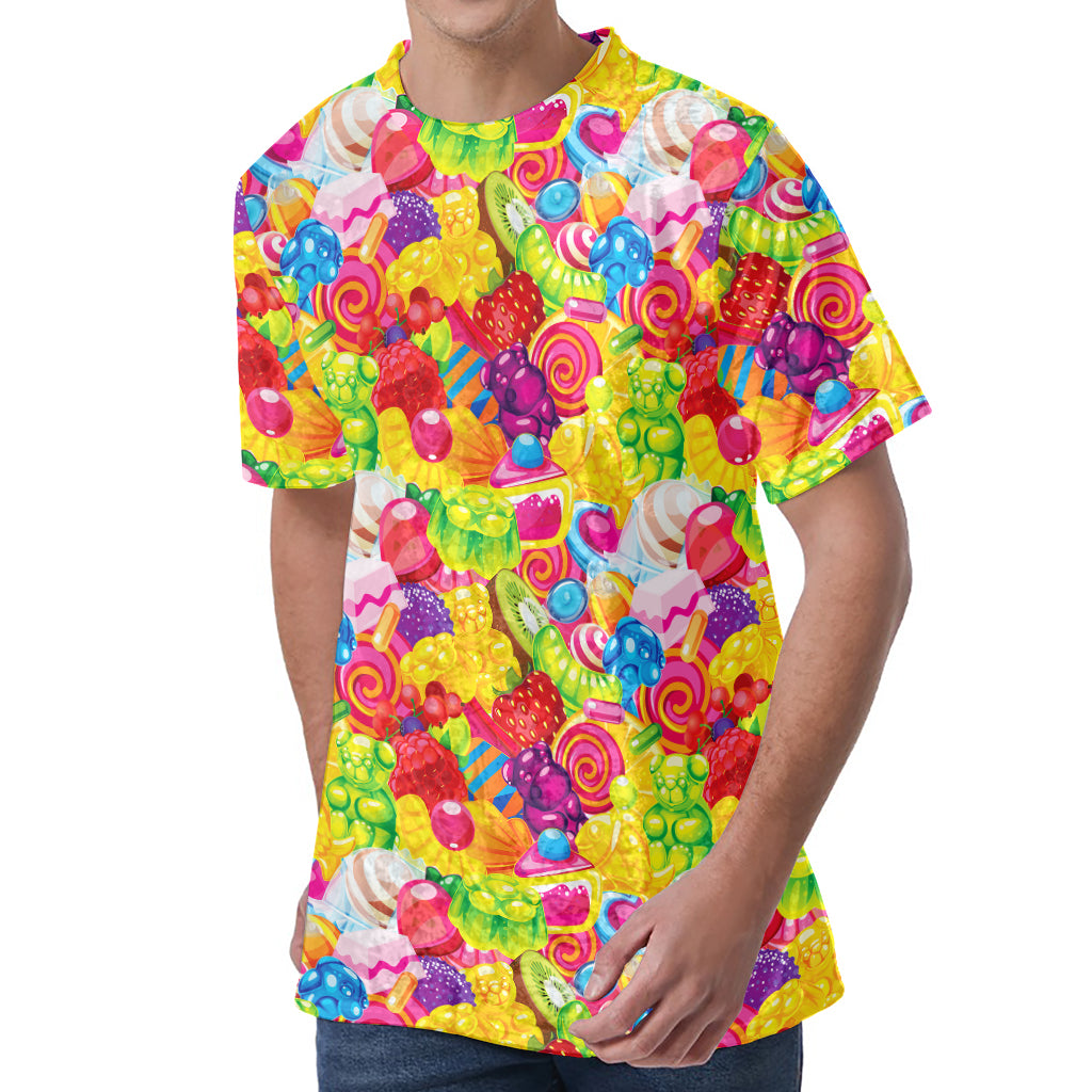 Candy And Jelly Pattern Print Men's Velvet T-Shirt