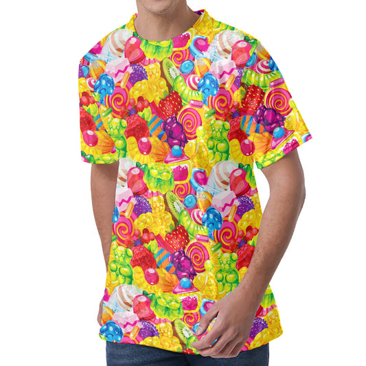 Candy And Jelly Pattern Print Men's Velvet T-Shirt