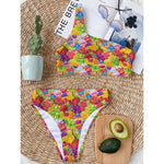 Candy And Jelly Pattern Print One Shoulder Bikini Top