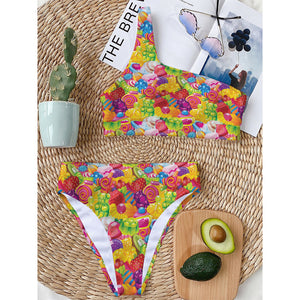 Candy And Jelly Pattern Print One Shoulder Bikini Top